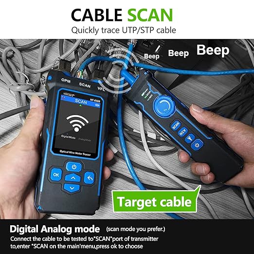 NOYAFA NF-8508 Network Cable Tester with Optical Power Meter VFL, RJ11 RJ45/PoE Tester/CAT5 CAT6/length Measurement, Telephone line Trace Meter with Headset, Network Tools