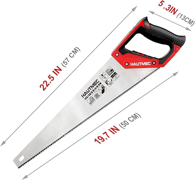 HAUTMEC 20-Inch Universal Hand Saw, Long Wood Saw with 8 TPI Triple-Ground Teeth, Low-Friction Blade & Ergonomic Handle, Pro Handsaw for Wood, Plywood, Plastic & Branch Cutting – HT0025