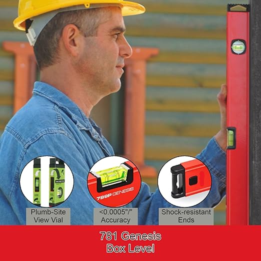 781 Genesis Magnetic Box Level - Features Horizontal Vial and Dual-View Plumb Site - VPA Certified - Aluminum - 24 Inch