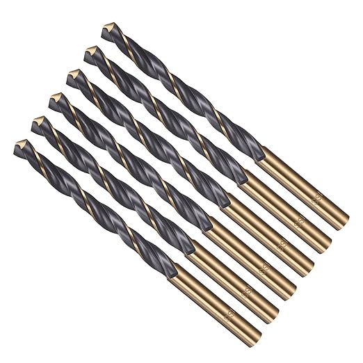 Drill Bit, 6.5mm Cutting Diameter, 4341 HSS Gold and Black 118° Cutting Angle Number Jobber Bits - (Applications: for Drilling Soft Metal Plastic Wood), 6-Pieces