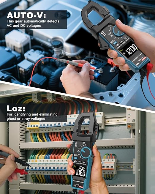 Clamp Meter DURFICST Digital Inrush Clamp Multimeter AC/DC 1000A 6000 Counts Amp Voltage Tester with VFD, LOZ Mode,Measures AC/DC Current Voltage NCV Temperature Resistance Capacitance Frequency