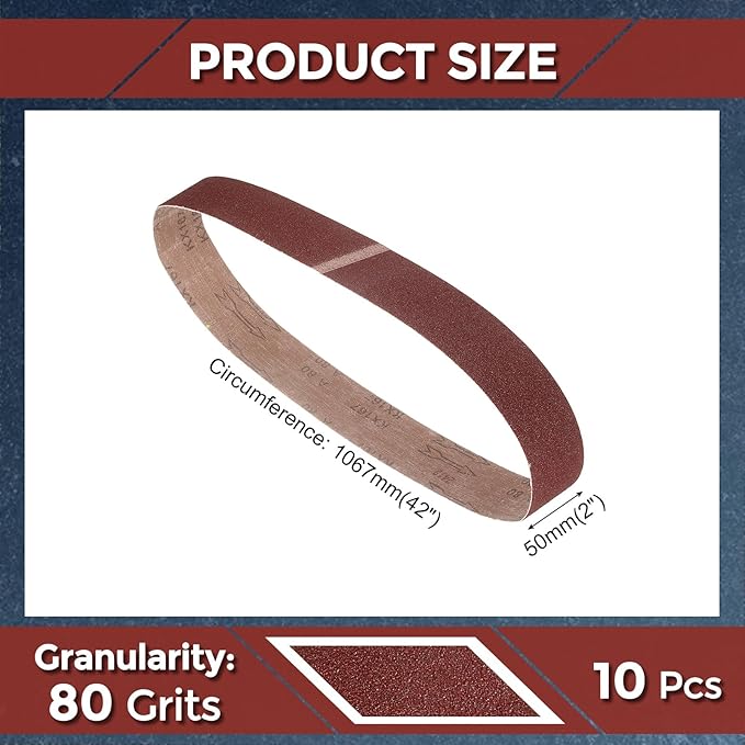 10 Pcs Sanding Belts 2 x 42 Inch 80 Grit Aluminum Oxide Abrasive Sandpaper for Belt Sander Metal Grinding Wood Working Weld Rust Removal