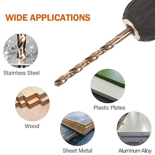 KENDO 1/4 Inch Cobalt Drill Bits (13pcs), M35 High Speed Steel, 135 Degree Tip, Jobber Length Twist Drill Bit Set for Hard Metal, Stainless Steel, Cast Iron, Wood and Plastic, with Storage Case
