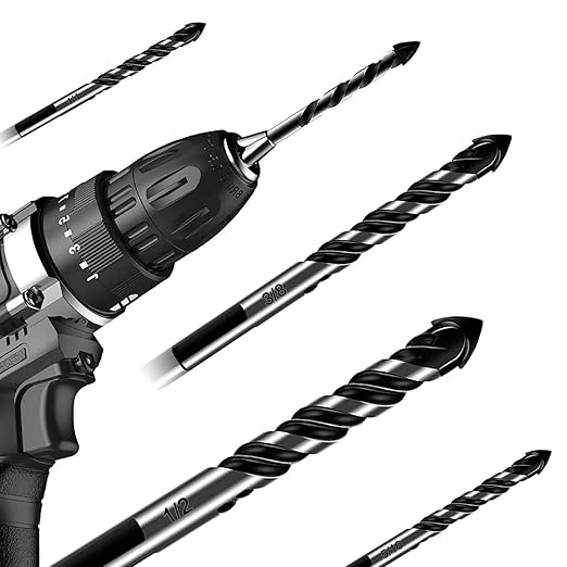 10-Piece 1/4" Masonry Drill Bits for Tile Glass Ceramic Wall Brick Stone Soft-Metal Wood, 1/4 Inch Concrete Drill Bits Cement Drill Bit Set, 3-Flat Shank, YG8 Carbide Tungsten Steel Alloy Tip 6mm