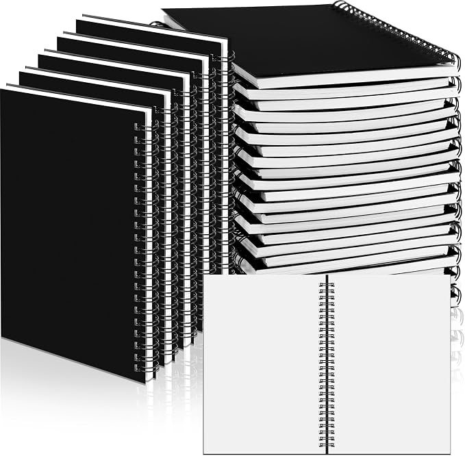Fulmoon 50 Pcs Black Sketch Book Blank Spiral Notebook Unlined Soft Cover Kraft by Fulmoon