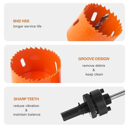 KENDO Bi-Metal Hole Saw Kit in Case, 26-Piece Hole Saw Set with 3/4" to 2-1/2", Arbor, Hex Wrench, High-Strength Carbide Steel, Hole Saw Set for Metal, PVC Board, Wood and Plywood