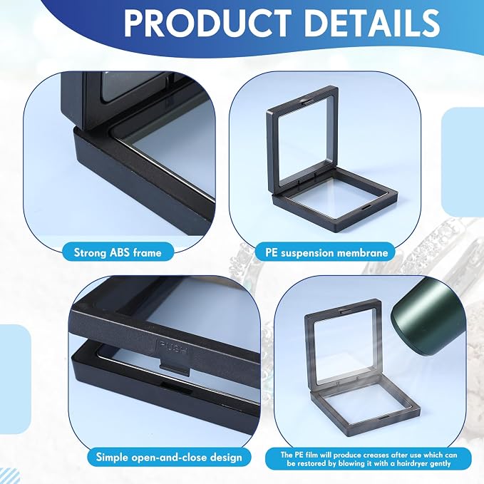 60 Pcs 3D Floating Display Case PE Film Jewelry Storage Box Coins Display Frame - Image 4
