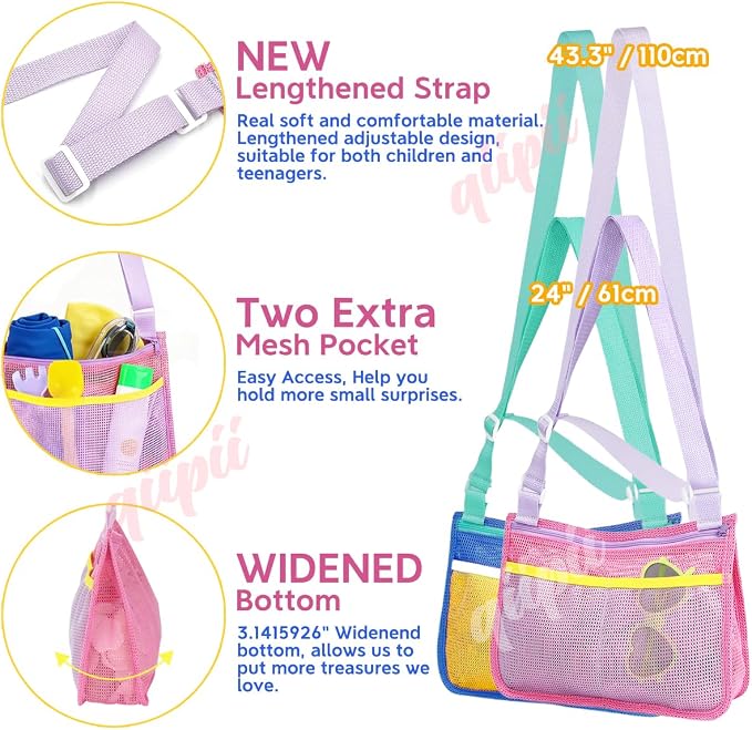 qiipii 2 Pack Beach Mesh Bag Shell Collecting Bag Beach Sand Toy Bags - Image 4