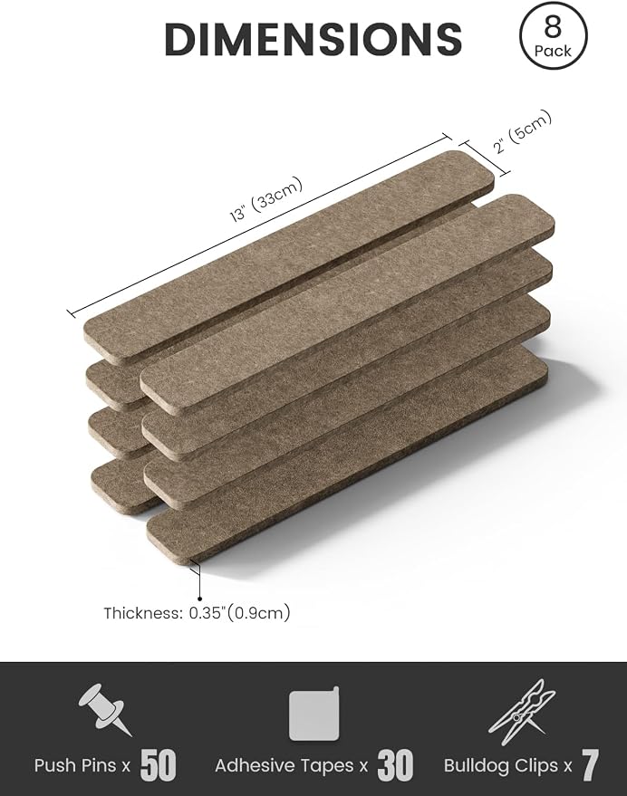 Fluxynara Cork Board Alternative Felt Strip Board 8-Pack 13"x2", Office Pin - Image 2