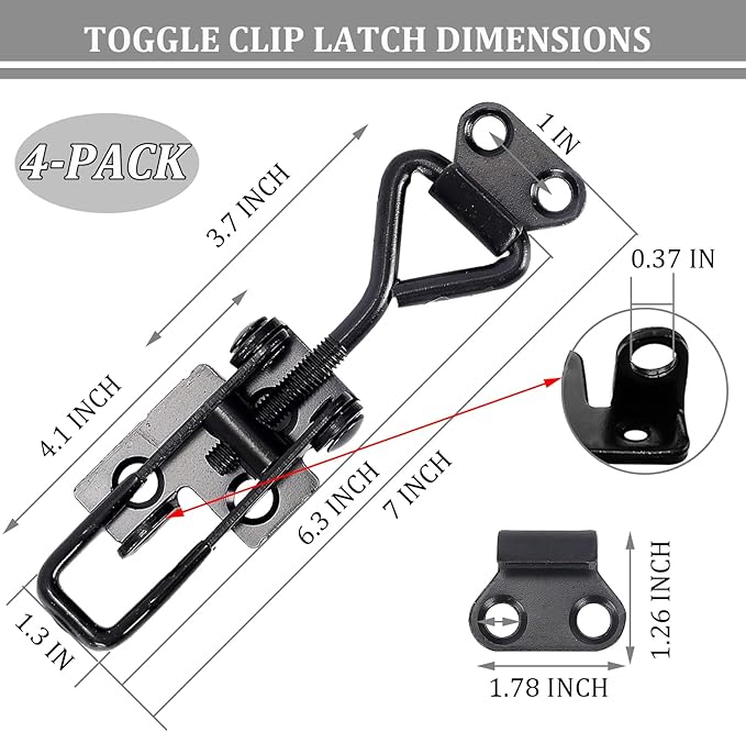 4 Pack Toggle Clamp Latch 4003 Style 1320lbs Capacity, Black Adjustable Toggle Clamps with Lock, Heavy Duty Latch Clamp with Quick Metal Release for Cabinet Boxes, Trunk Clamps and Smoker Doors