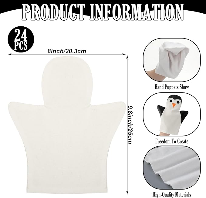 Soulchen 24 Pcs DIY Cotton Hand Puppet Kit 8 x 9.8 Inch Making Your Own Puppets - Image 2