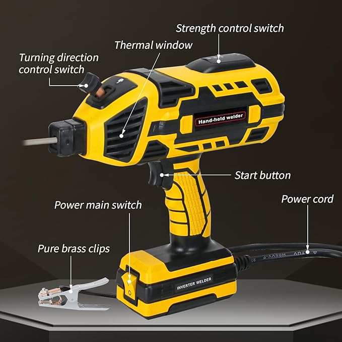 Portable Welding Machine Handheld Welder: IGBT Inverter Hand Held ARC Welder Gun with 6 Variable Current Adjustment - Welder Machine 110v Electric Welding Equipment for 3/32"-1/8" Wire Rods (Yellow)