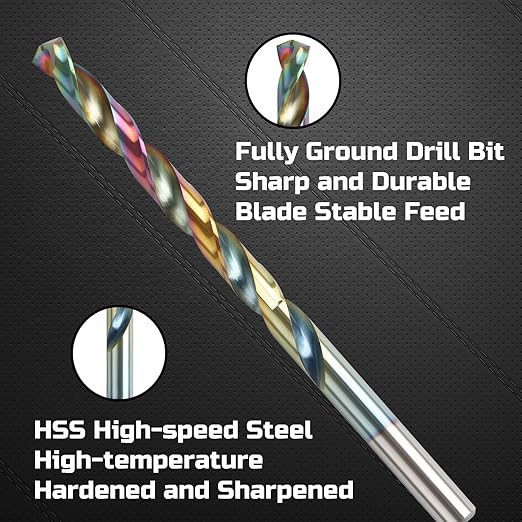 Lichamp Drill Bit Set, 21Pcs M2 HSS Cobalt Drill Bits from 1/16" to 3/8" for Metal, Cast Iron, Stainless Steel and Plastic with Durable Index Metal Storage Case, Colorful Titanium Plating