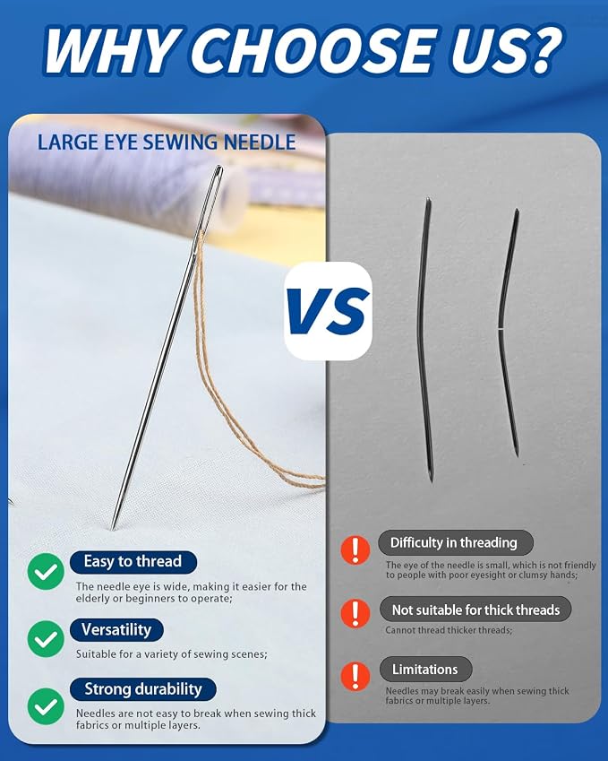 Jnenery Large Eye Sewing Needles, 7 Sizes Stainless Steel Needles - Image 4