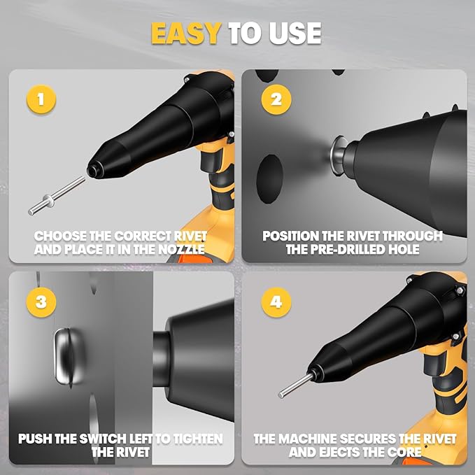 Cordless Rivet Gun Compatible with Dewalt 20V MAX Battery(Tool Only), 2248Lbf Electric Brushless Blind Riveter Tool, Pop Rivet Tool, Heavy Duty Automatic Riveter for 3/32", 1/8", 5/32",1/5" Rivets
