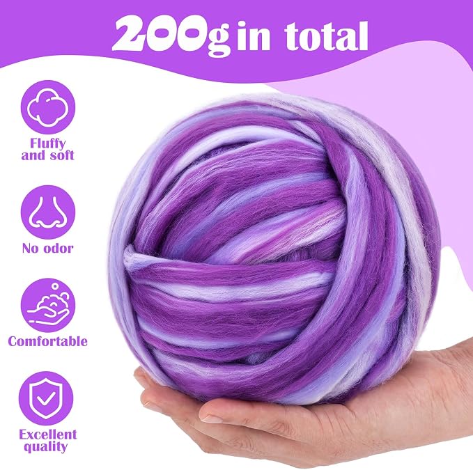 Wool Roving 7.02oz Colored Natural Needle Felting Wool Bulk - Image 2