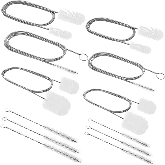 12pcs Flexible Drain Brush 78 Inch Pipe Cleaning Brush 63 Inch Drain Cleaner Brush 59 Inch Hose Brush and 3 Pcs 9 Inch Straw Cleaner Brush for Straws Kitchen Sink Plumbing Shower Drain Tube (White)
