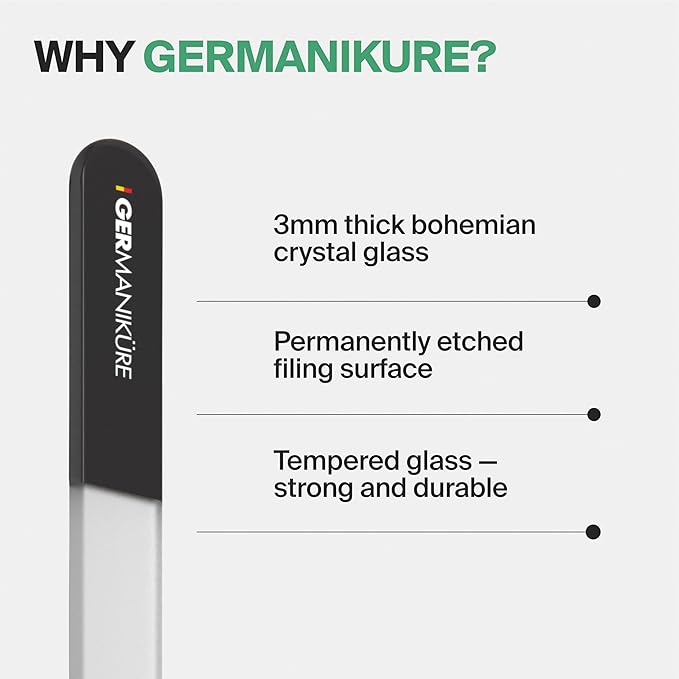GERMANIKURE Czech Crystal Glass Nail File in Suede Leather Case - Original White Branded - Professional Manicure & Pedicure Products for Smooth Easy Shaping of Natural Nails