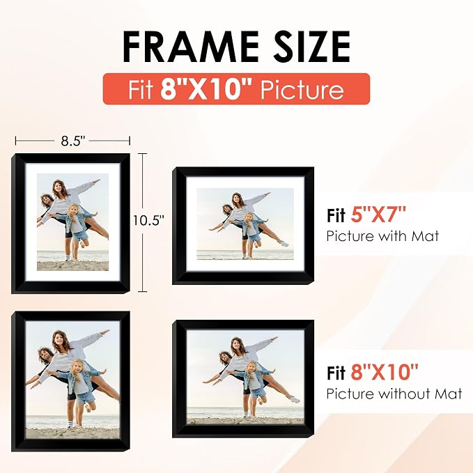 FIXSMITH 8x10 Picture Frame Set of 6, Display Pictures 5x7 - Image 2