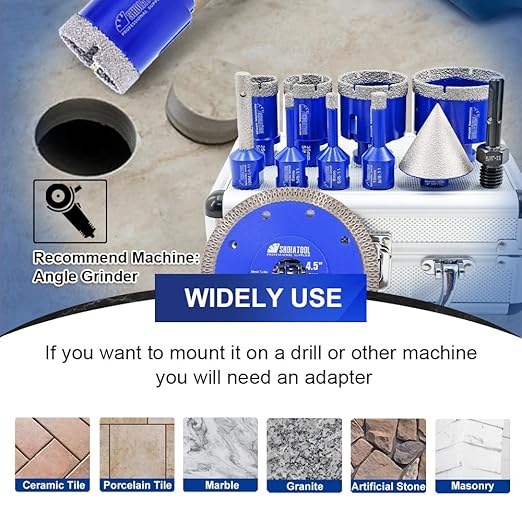 SHDIATOOL Diamond Tile Drill Bits Kit 11pcs, Porcelain Hole Saw Sets, Core Bits Cutter for Drilling Ceramic Marble Granite (6/8/10/25/35/50/65/10MM/2''/SDS/4.5")