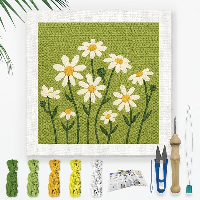 DOODLREAM Daisy Flower DIY Punch Needle Embroidery Kit by Doodlream