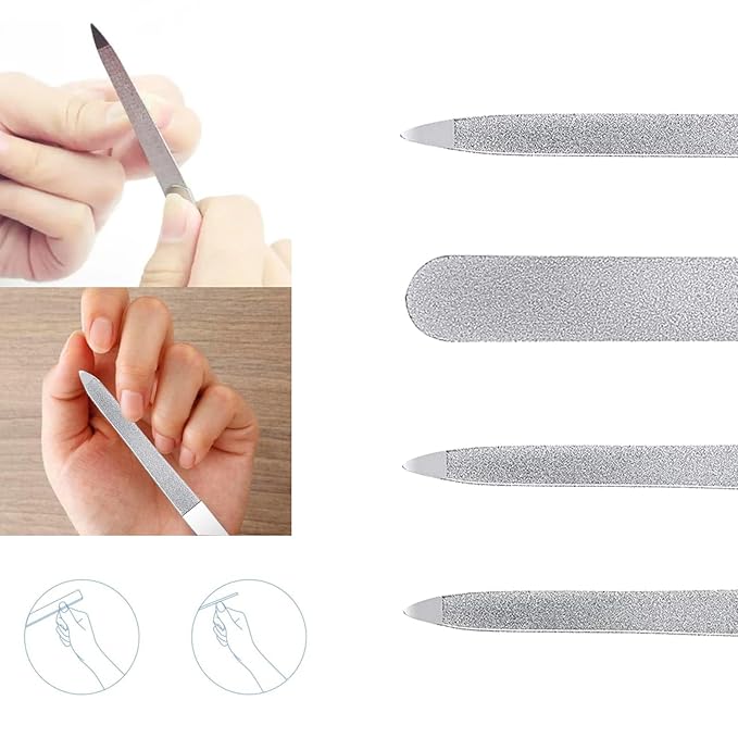5 PCS Diamond Nail File Double Sided Metal Fingernail Manicure Files for Polish Nail, Removes Nail Ridges 7 Inches