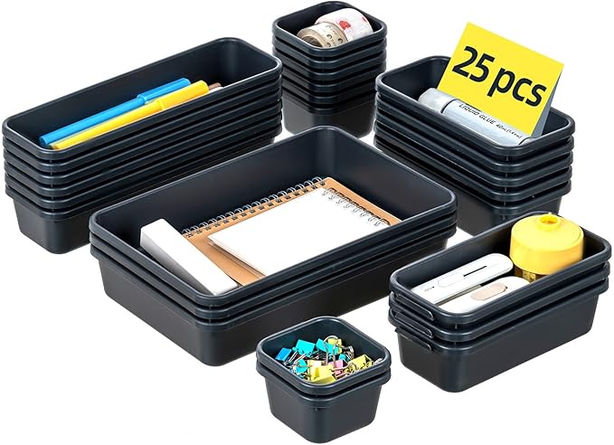 25 PCS Interlocking Desk Drawer Organizer Separator for Office,Bathroom,Kitchen,Makeup,Tool（4 Sizes）