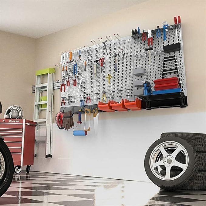 TORACK 109Pcs Pegboard Wall Organizer 4 ft. Garage Metal Pegboard Standard Utility Tool Storage Kit w/Toolboard Hooks & Pegboard Hooks Accessories, Wall Mounted Storage Bins & Shelf