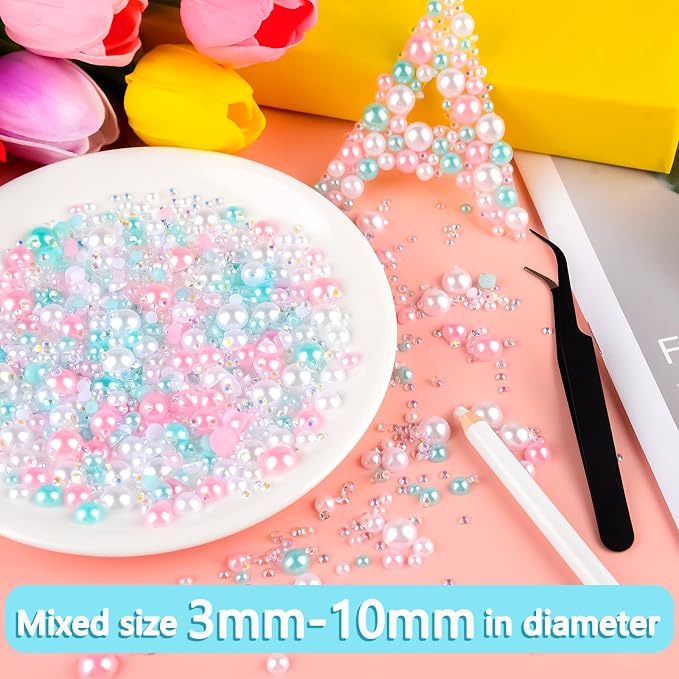 ASTARON 50g Mix Flatback Rhinestones Half Pearls - Image 3