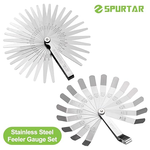 Spurtar Feeler Gauge Set Stainless Steel, 32 Blades Tapered and 16 Blades Offset Filler Gauge Set, Dual Marked SAE and Metric Feeler Guages for Spark Plug, Valve, Piston, Guitar