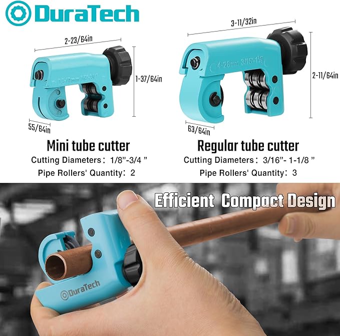 DURATECH Mini Tubing Cutter, for Outer Diameter: 1/8"-3/4"(3-19MM), Copper, Aluminum, Brass And Plastic Tubing Compact Cutter, Replacement Wheel Included