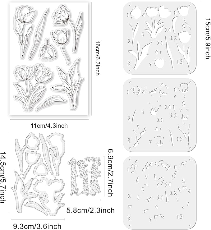 Stamps and Dies for Card Making, Mother's Day Tulip Stamps Die Cut Stencils - Image 3