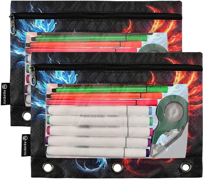 Dragon Phoenix Pencil Pouch for 3 Ring Binder, 2 Pack Waterproof Pencil Bags - Image 2