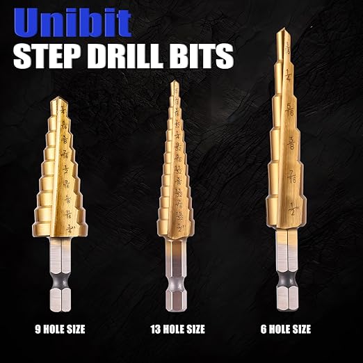 Step Drill Bits, 3PCS (28 Sizes) HSS Step Unibit Drill Bit Set with Automatic Center Punch, Double Cutting Blades, High-Speed Steel, Multiple Hole Stepped Up Bits for DIY Lovers with Case