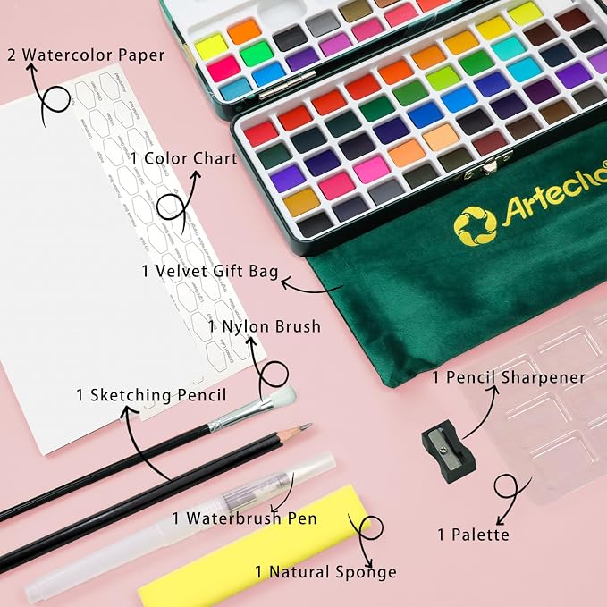 Artecho Watercolor Paint Set 72 Colors, Travel Watercolor Set - Image 3