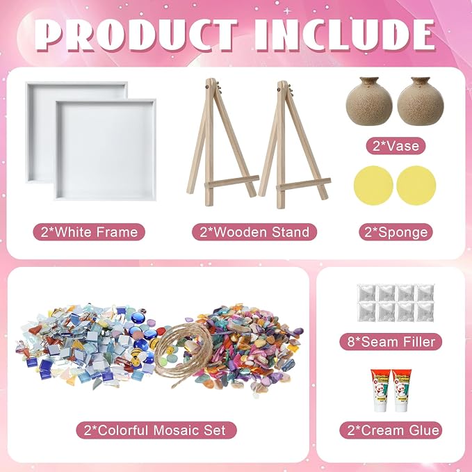Fuyoooo 2 Sets DIY Vase Mosaic Painting Kit DIY Mosaic Arts and Craft Kits - Image 5