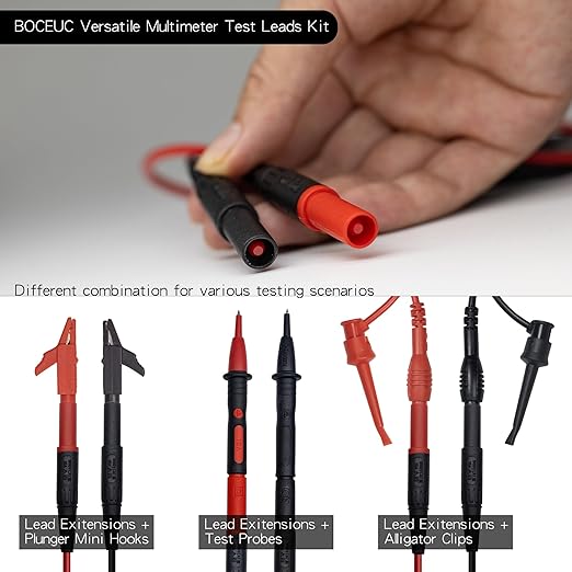 Silicone Multimeter Test Leads Kit, Banana Plug, Alligator Clips, Tester Hook Tip Test Clip for for Fluke Multimeter Electronic Clamp Meter Accessories