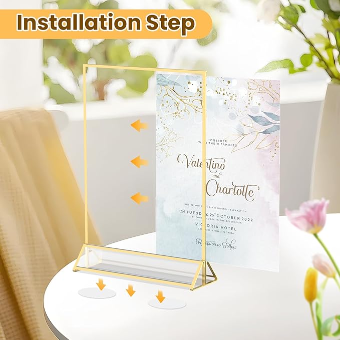 Gold Frames 8X10 Double-Sided Gold Picture Frames Tabletop Acrylic Sign Holder - Image 6