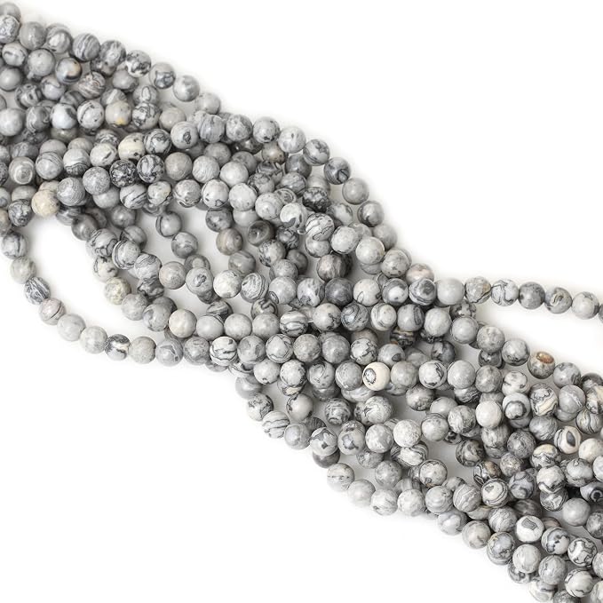 60PCS 6mm Natural Map Stone Round Loose Beads - Image 4