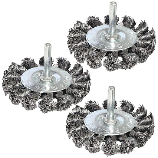 3PCS 3 Inch Knotted Wire Wheel Brushes Kit for Drill with 1/4-Inch Shank,Twist Brush Set Perfect for Rust Removal, Corrosion and Paint,Wire Wheels for Power-Operated Grinders