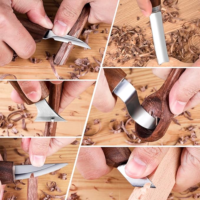 Wood Carving Tools Set,Detail Wood Knife,Hook Carving Knife Kit for Beginners,Trimming Knife for Spoon Bowl Cup Pumpkin Woodwork, Chip Carving Knife Kit,Square Handle Design（6pcs）