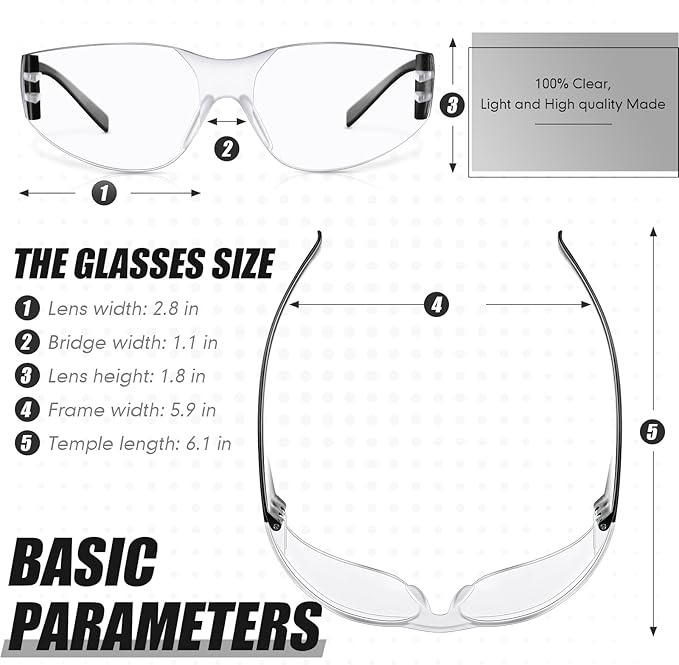 Chumia 100 Pairs Bulk Safety Glasses Eye Protection Goggles for Women Men Work Construction Science Lab