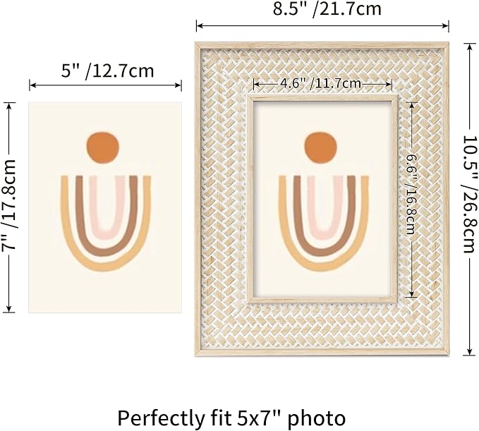 Boho 5x7 Picture Frame Woven Rattan Photo Frame | Bohemian Rustic Carved Design - Image 7