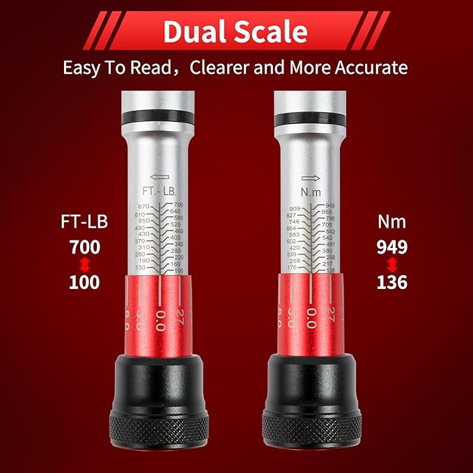3/4-Inch Drive Click Torque Wrench, Dual-Direction Adjustable 48 tooth 100-700ft.lb/136-949Nm, Professional Inch Pound Torque Wrench, for Maintenance Tool and Product Assembly