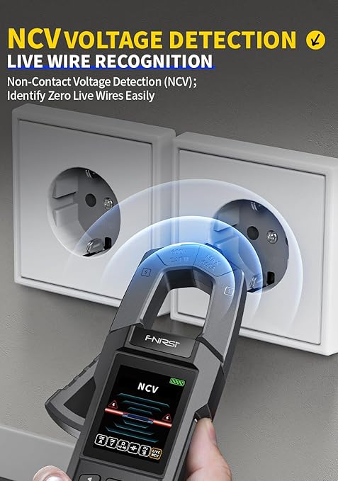 【Newly Upgraded】 FNRSI DMC-100 10000-Count True RMS Clamp Meter, 600A AC/DC Current & 750V Voltage Tester, NCV Detection, Temperature, Color Screen with Waveform, Power Meter, Type-C Rechargeable