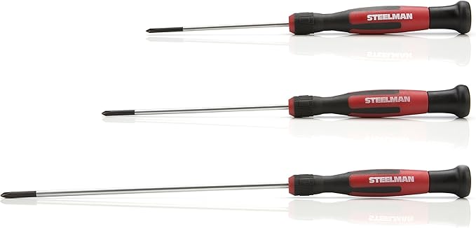 STEELMAN Precision Steel Shaft 6-Piece Long Electronics Screwdriver Set, Variety of Slotted/Phillips Sizes, Swivel-Head, Magnetic Tips