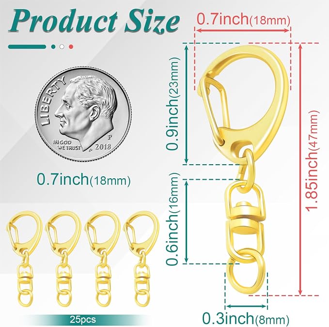 25 Pack Lobster Claw Clasps Keychain Kit, Bulk Key Chain Clasps - Image 2