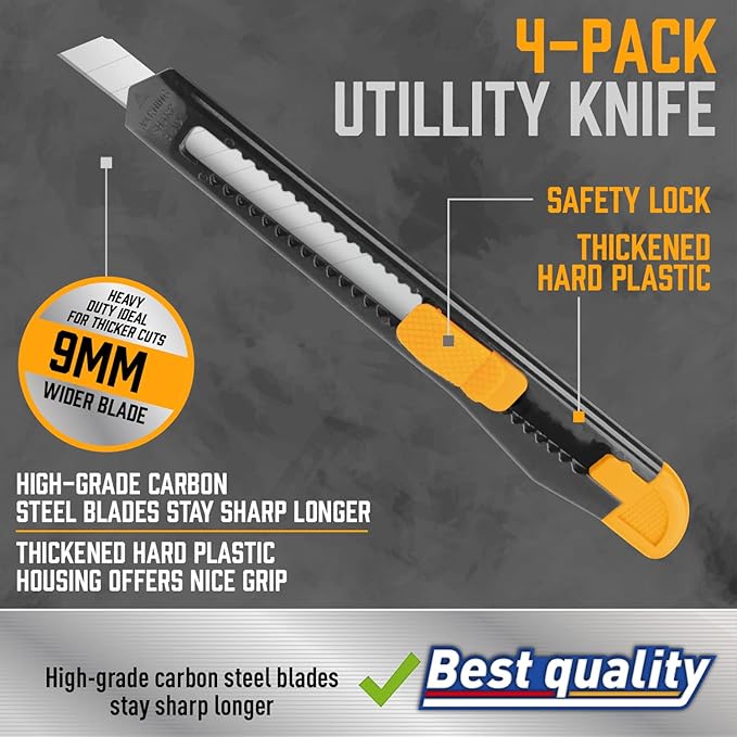 Amartisan 14-Piece Retractable Box Cutter, Utility Knifes for Boxes, Cartons, Cardboard Cutting, 18mm & 9mm Wide Blade Cutter, Very Suitable for Office and Home Use.