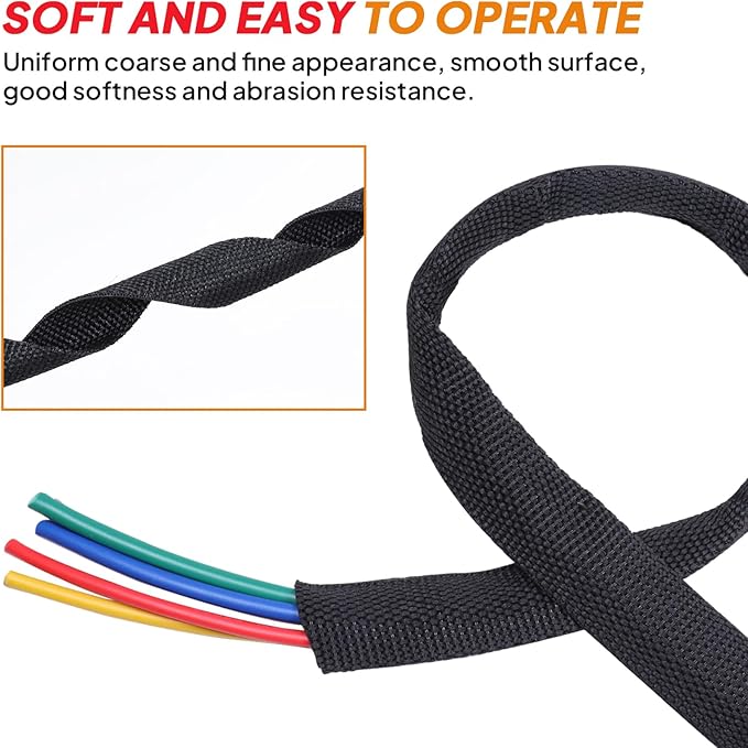 Black 2:1 Ratio Automotive Heat Shrink Braided Sleeving,Wear-Resistant Flat Woven Shrinkable Sleeve Fabric Car Cable Wires Hoses Protection (1/4"-50ft)
