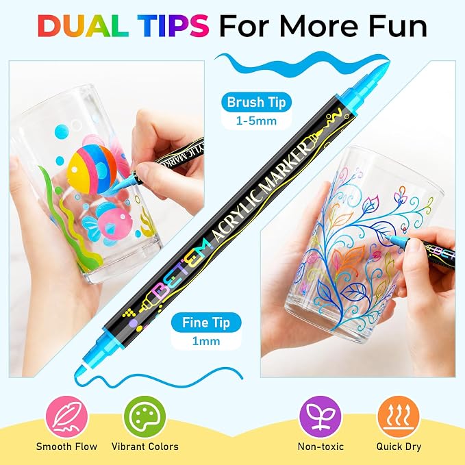 Betem Dual Tip Acrylic Paint Pens, 24 Colors Paint Markers - Image 3